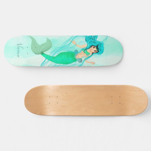 Girly Mermaid Green Tail Blue Persoonlijk Skateboard (Horizontaal)