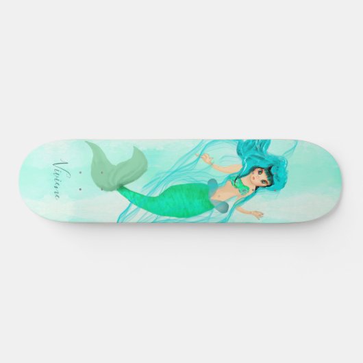 Girly Mermaid Green Tail Blue Persoonlijk Skateboard (Horizontaal)