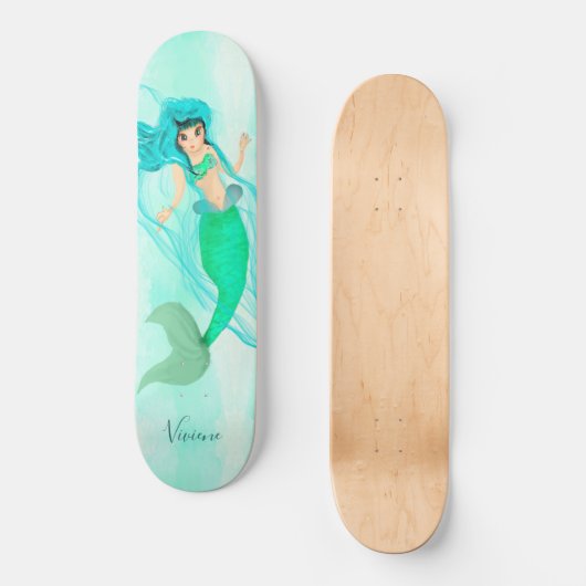 Girly Mermaid Green Tail Blue Persoonlijk Skateboard (Voorkant)