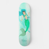 Girly Mermaid Green Tail Blue Persoonlijk Skateboard (Voorkant)