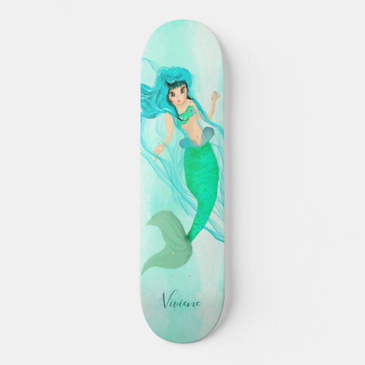 Girly Mermaid Green Tail Blue Persoonlijk Skateboard (Voorkant)