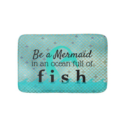 Girly Mermaid Quote Blauwgroen Gold Badmat (Voorkant)