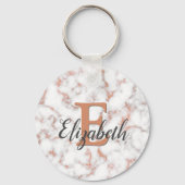 Girly Metallic Copper Marble Monogram Sleutelhanger (Voorkant)