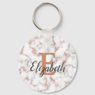 Girly Metallic Copper Marble Monogram Sleutelhanger