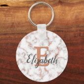 Girly Metallic Copper Marble Monogram Sleutelhanger (Voorkant)