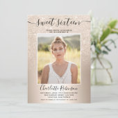 Girly metallic goud glitter ombre 3 foto Sweet 16 Kaart (Staand voorkant)