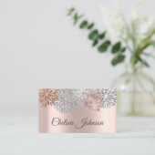 Girly Metallic Roos Gold en Glitter Dahlia Flower Visitekaartje (Staand voorkant)