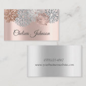 Girly Metallic Roos Gold en Glitter Dahlia Flower Visitekaartje (Voorkant / Achterkant)