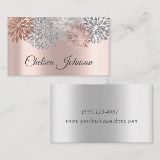 Girly Metallic Roos Gold en Glitter Dahlia Flower Visitekaartje (Voorkant / Achterkant)