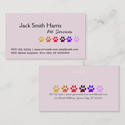 Girly Miami Paws, Pet Sitter, Pet Groomer, Vet Visitekaartje (Voorkant / Achterkant)