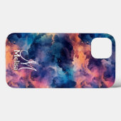 Girly Midnight Sky Navy Blauw Paarse Monogram Case-Mate iPhone Case (Achterkant (horizontaal))