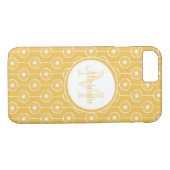 Girly Mimosa Yellow Heart Stippen Monogramnaam Case-Mate iPhone Case (Achterkant (Horizontaal))