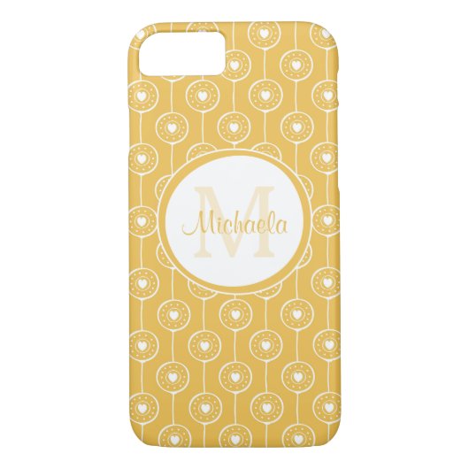 Girly Mimosa Yellow Heart Stippen Monogramnaam Case-Mate iPhone Case (Achterkant)
