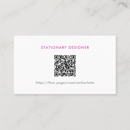 Girly Minimal Pink Modern Professional QR Code Visitekaartje (Achterkant)