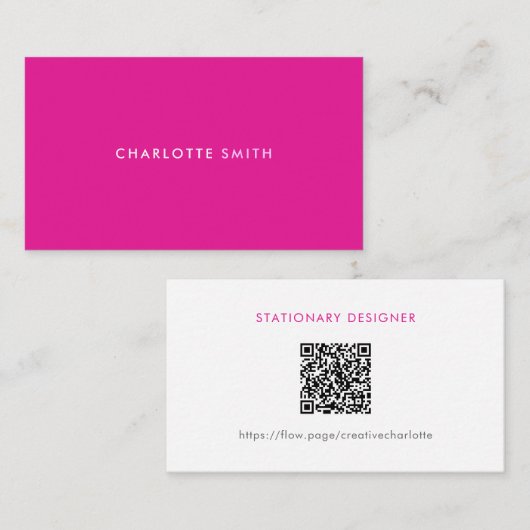 Girly Minimal Pink Modern Professional QR Code Visitekaartje (Voorkant / Achterkant)
