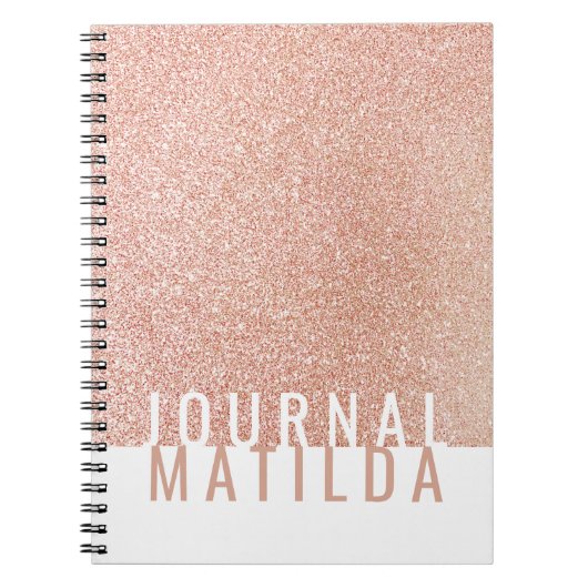 Girly minimal roos gouden glitter typografie tijds notitieboek (Voorkant)