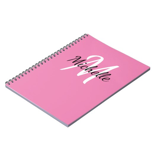 Girly Minimal Roze Monogram Naam + Initiaal Notitieboek (Linkerzijde)
