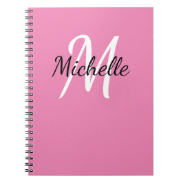 Girly Minimal Roze Monogram Naam + Initiaal Notitieboek