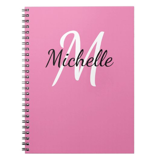 Girly Minimal Roze Monogram Naam + Initiaal Notitieboek (Voorkant)