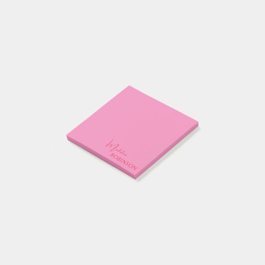 Girly Minimalist Roze Rood Monogram Post-it® Notes (Schuin)