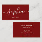Girly minimalistische kalligrafie rood visitekaartje (Voorkant / Achterkant)