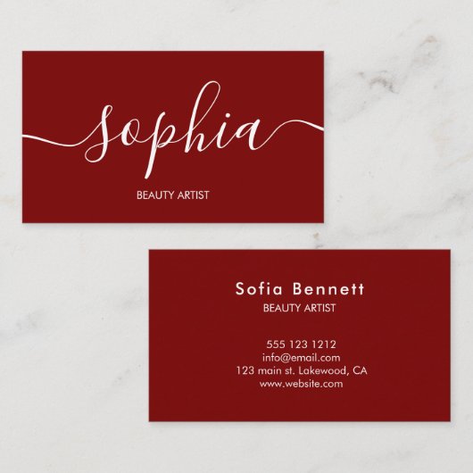 Girly minimalistische kalligrafie rood visitekaartje (Voorkant / Achterkant)