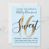 Girly Mint Blue Faux Gold Foil Sweet 16 Kaart (Voorkant)