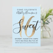 Girly Mint Blue Faux Gold Foil Sweet 16 Kaart (Staand voorkant)