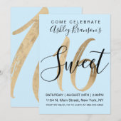 Girly Mint Blue Faux Gold Foil Sweet 16 Kaart (Voorkant / Achterkant)
