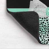 Girly Mint Cheetah Print Cute Roos Bow and Name Muismat (Hoek)