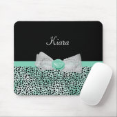 Girly Mint Cheetah Print Cute Roos Bow and Name Muismat (Met muis)