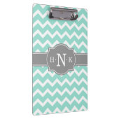 Girly Mint Chevron Gray Monogram Klembord (Rechts)