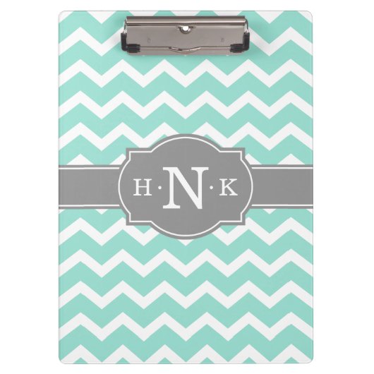 Girly Mint Chevron Gray Monogram Klembord (Voorkant)