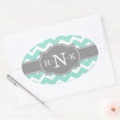 Girly Mint Chevron Gray Monogram Ovale Sticker (Envelop)
