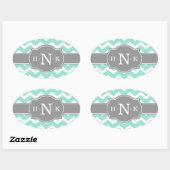 Girly Mint Chevron Gray Monogram Ovale Sticker (Vel)