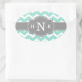Girly Mint Chevron Gray Monogram Ovale Sticker (Tas)