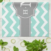 Girly Mint Chevron Gray Monogram Theedoek (Gevouwen)
