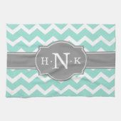 Girly Mint Chevron Gray Monogram Theedoek (Horizontaal)
