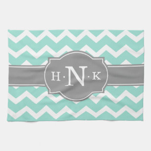 Girly Mint Chevron Gray Monogram Theedoek