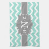 Girly Mint Chevron Gray Monogram Theedoek (Verticaal)
