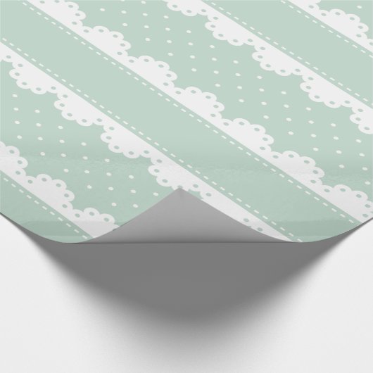 Girly Mint en White Polka Dot Lace Pattern Cadeaupapier (Hoek)