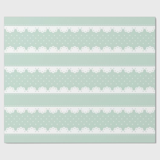 Girly Mint en White Polka Dot Lace Pattern Cadeaupapier (Vlak)