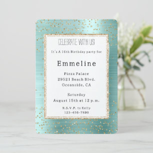 Girly Mint Glam Gold Sparkle Confetti Verjaardag Kaart