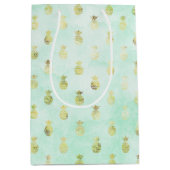 Girly Mint Glam Gold Tropische anananassen Medium Cadeauzakje (Voorkant)