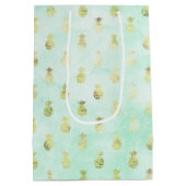 Girly Mint Glam Gold Tropische anananassen Medium Cadeauzakje (Achterkant)