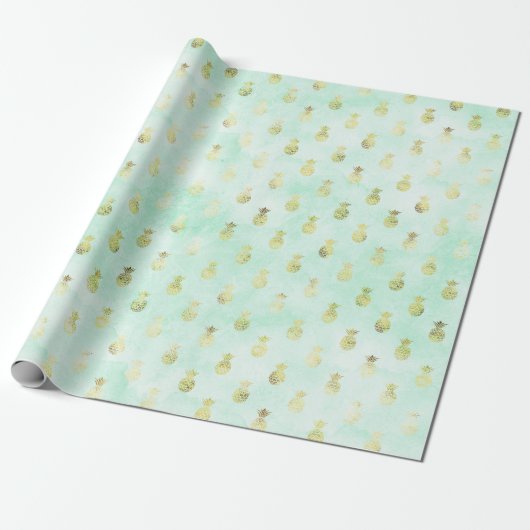 Girly Mint Glam Goud Tropische Ananas Cadeaupapier (Uitgerold)