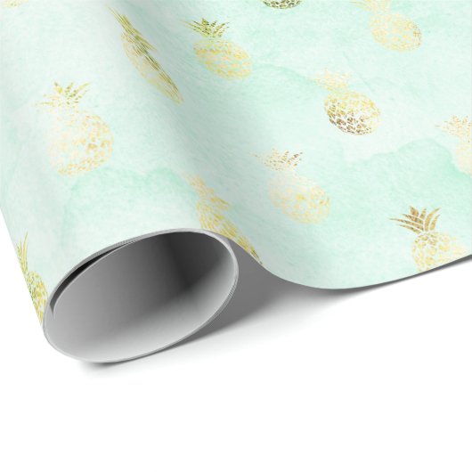 Girly Mint Glam Goud Tropische Ananas Cadeaupapier (Rol Hoek)