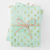 Girly Mint Glam Goud Tropische Ananas Inpakpapier Vel (In situ)