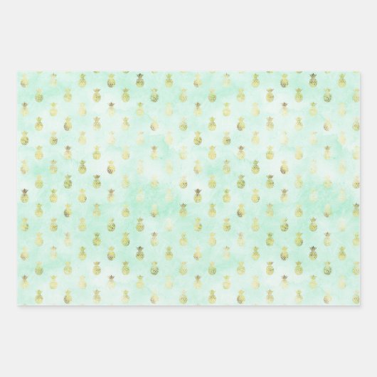 Girly Mint Glam Goud Tropische Ananas Inpakpapier Vel (Voorkant)