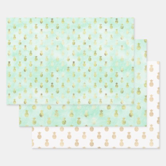 Girly Mint Glam Goud Tropische Ananas Inpakpapier Vel (Set)